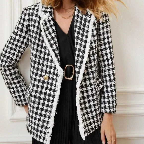 Houndstooth double breasted tweed blazer - Picture 5 of 7
